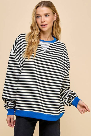 Rib Detail Oversized Striped Sweater