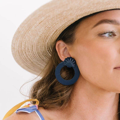 Navy Shell Double Circle Earrings