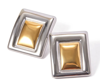 Framed- Stud Earring- Two Tone Earring