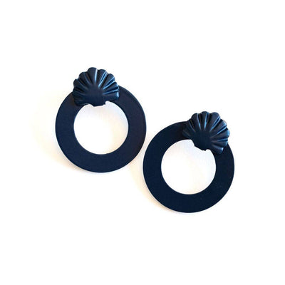 Navy Shell Double Circle Earrings