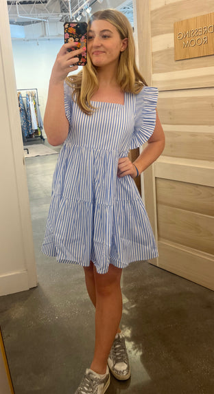 Blue stripe squared mini dress