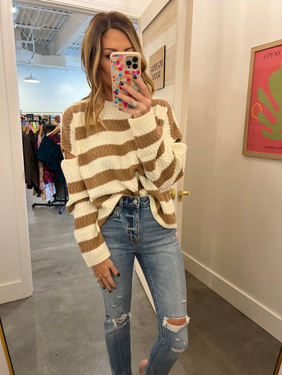 stipe cutout sleeve sweater