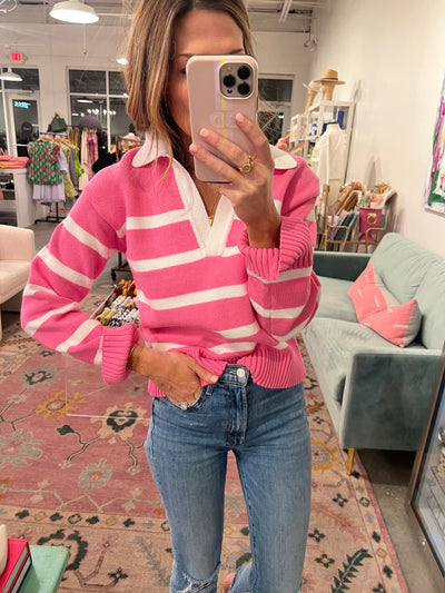 Brynn pink and white stripe collar sweater