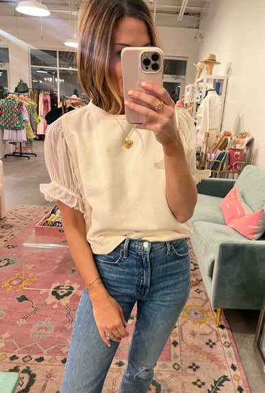 Callie cream mesh sleeve top