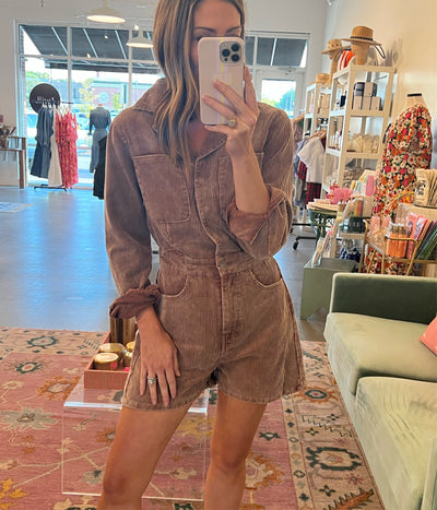 corduroy romper tan