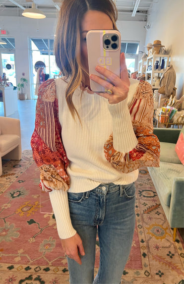 contrast sleeve sweater rust